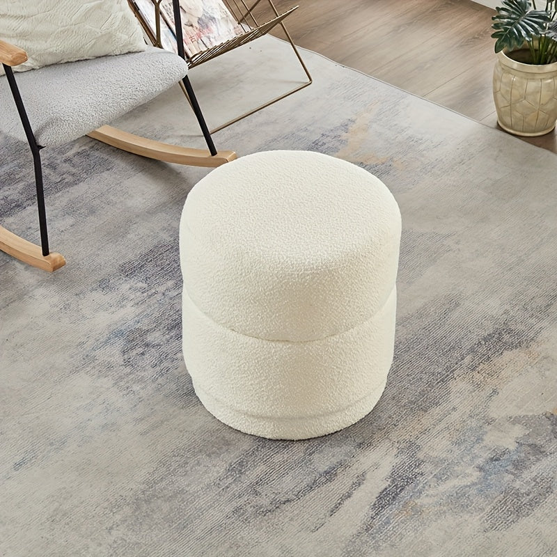 Poef – Opbergpoef – Opbergkruk – Zitzak – Voetenbankje – Ronde Opbergkruk Beige – Met Opbergruimte – Metaal & Zachte Bekleding – 45x45x46 cm – Direct Gebruiksklaar
