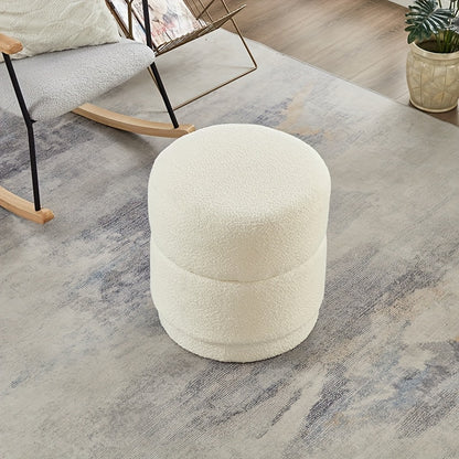 Poef – Opbergpoef – Opbergkruk – Zitzak – Voetenbankje – Ronde Opbergkruk Beige – Met Opbergruimte – Metaal & Zachte Bekleding – 45x45x46 cm – Direct Gebruiksklaar