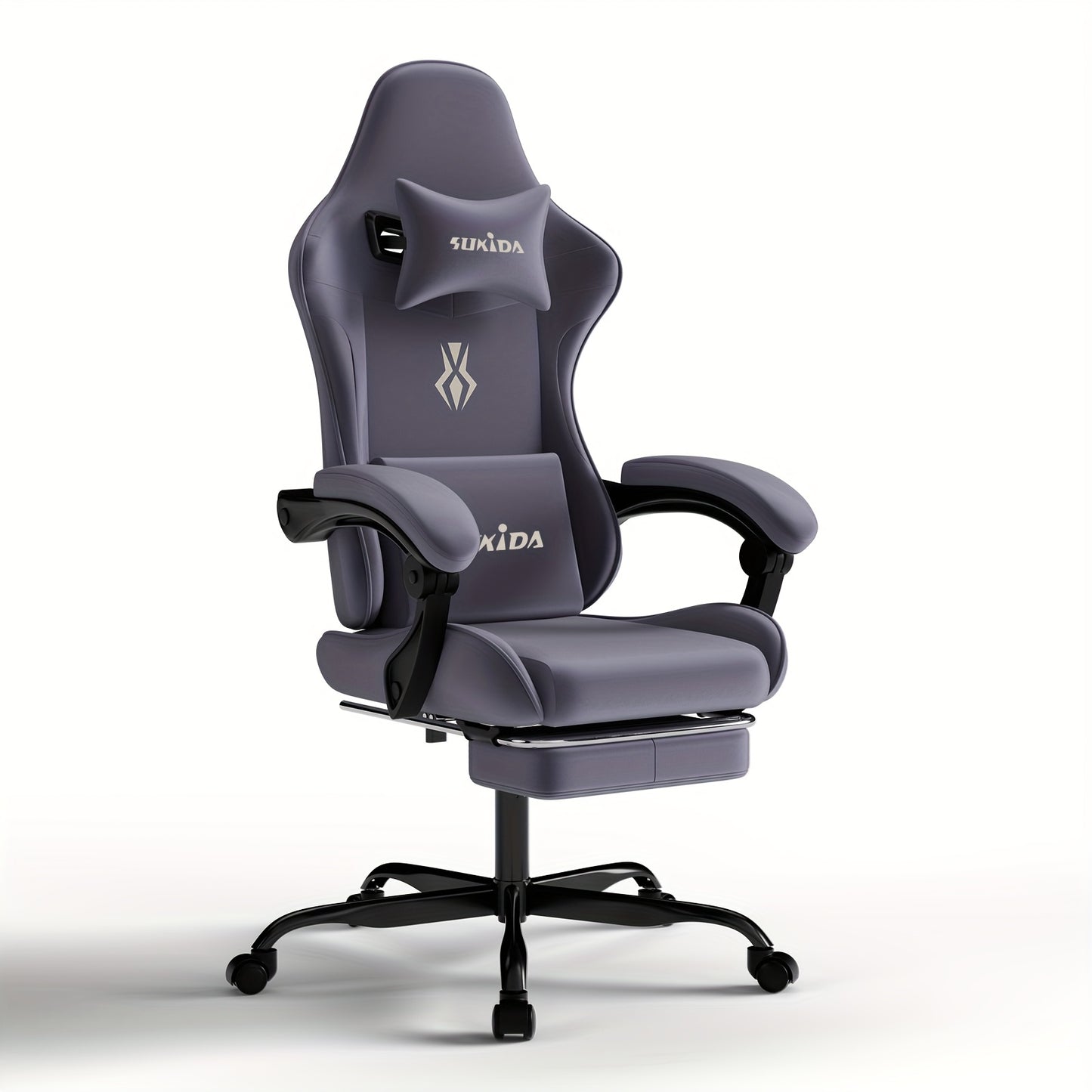 Gamingstoel – Gamestoel – Gaming Chair – Bureaustoel – Game Stoel – Ergonomisch Ontwerp – Verstelbare Rugleuning 135° – Voetsteun – Vuilafstotende Stoffering – Robuust Metalen Frame – Donkergrijs