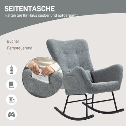 Schommelstoel – Schommelstoel Met Kussen – Relaxstoel – Loungestoel – Bureaustoel – Grijs – Pluche Bekleding – Ergonomisch Rugkussen