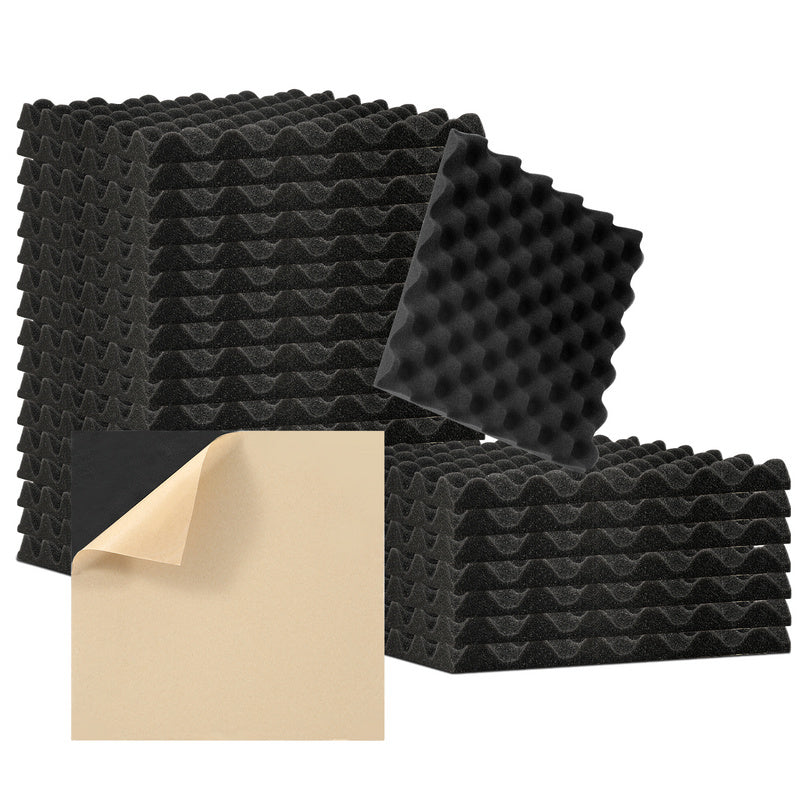 Geluidsisolatiepanelen – Akoestische Panelen – Wandpanelen – Zelfklevende Geluidsabsorberende Platen – Geluidsdemping – 24 Stuks – Pyramid Vorm – 30x30x5 cm – Zwart – Hoge Geluidsabsorptie