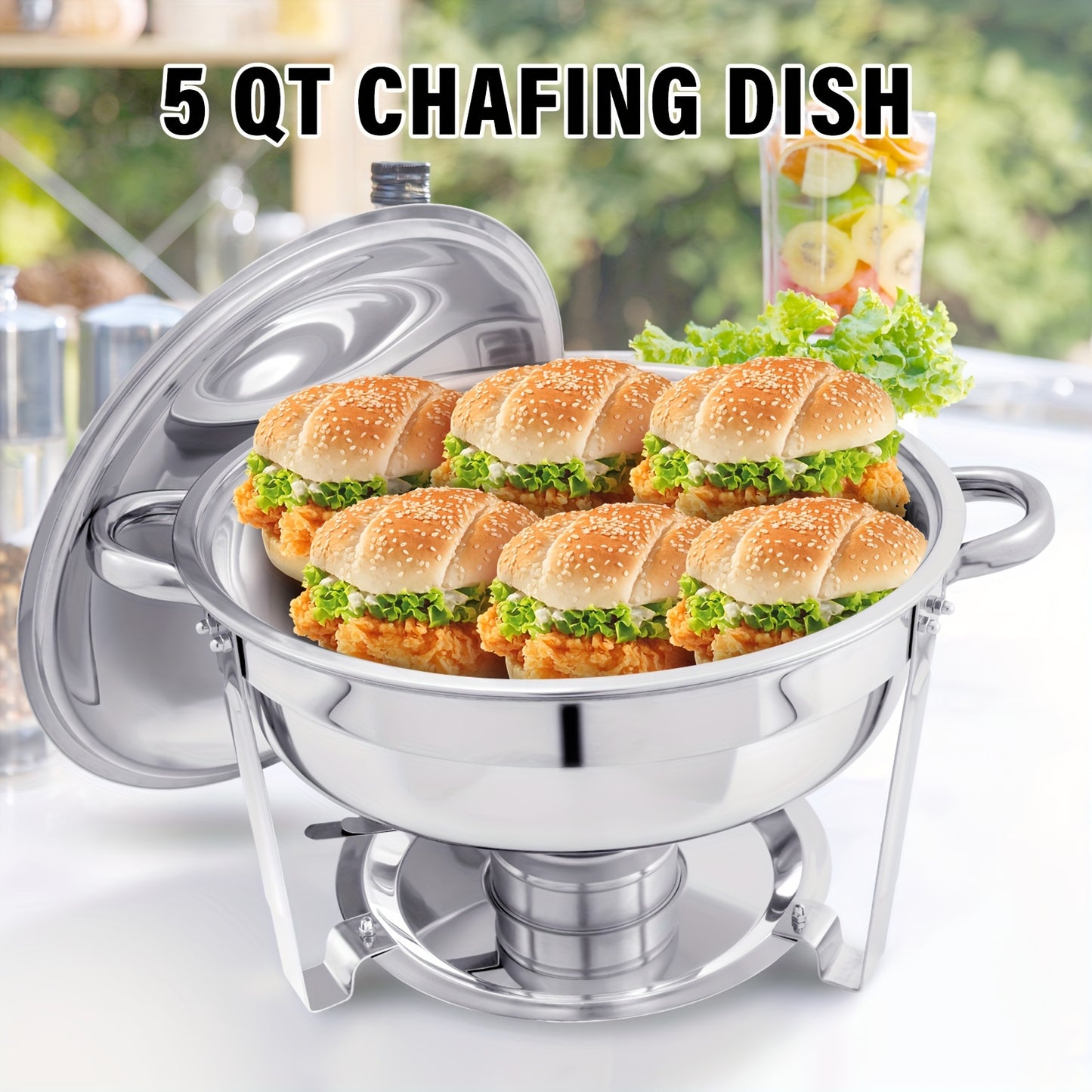 Chafing Dish – Buffetwarmer – Warmhoudschaal – Warmhoudplaat – Bain Marie – 6-delige RVS Set – 5 Qt Inhoud – Werkt Zonder Stroom