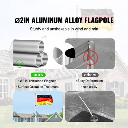 Vlaggenstok – Vlaggenmast – Telescopische Mast – Uitschuifbare Vlaggenstok – Aluminium Mast – 9 Meter Hoogte – Weerbestendig Aluminium