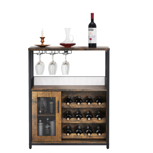 Koffiebarkast – Wijnrek – Buffetkast – Barmeubel – Opbergkast – Vrijstaand – 12 Wijnfles Houder – 9 Wijnglazen Rek – Ruim Werkblad – Mesh Deurtje Storage
