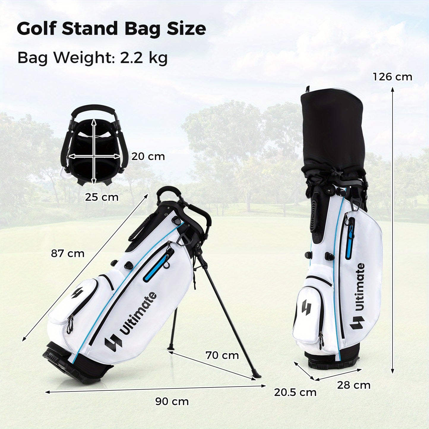 Complete Heren Golfset – Golfclubs Set – Golf Bag – Driver Fairway Hybrid – Irons Set – Lichtgewicht Stand Bag – Vergevingsgezinde Clubhoofden – Witte Variant
