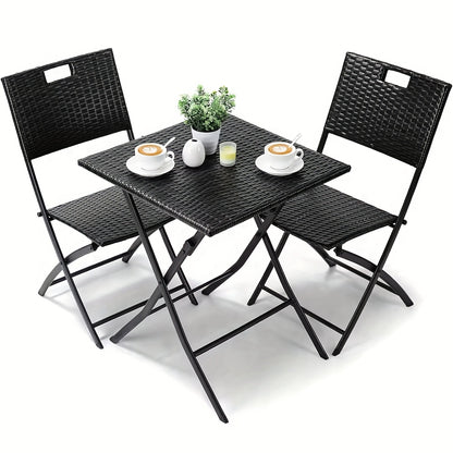 Courtyard Pub Table And Chair 3pcs Set, Rattan Balcony Furniture, Bistro Garden Furniture, 1 Folding Table And 2 Chairs, Folding Balcony Furniture, Folding Furniture Chair For Balcony, Terrace And Garden