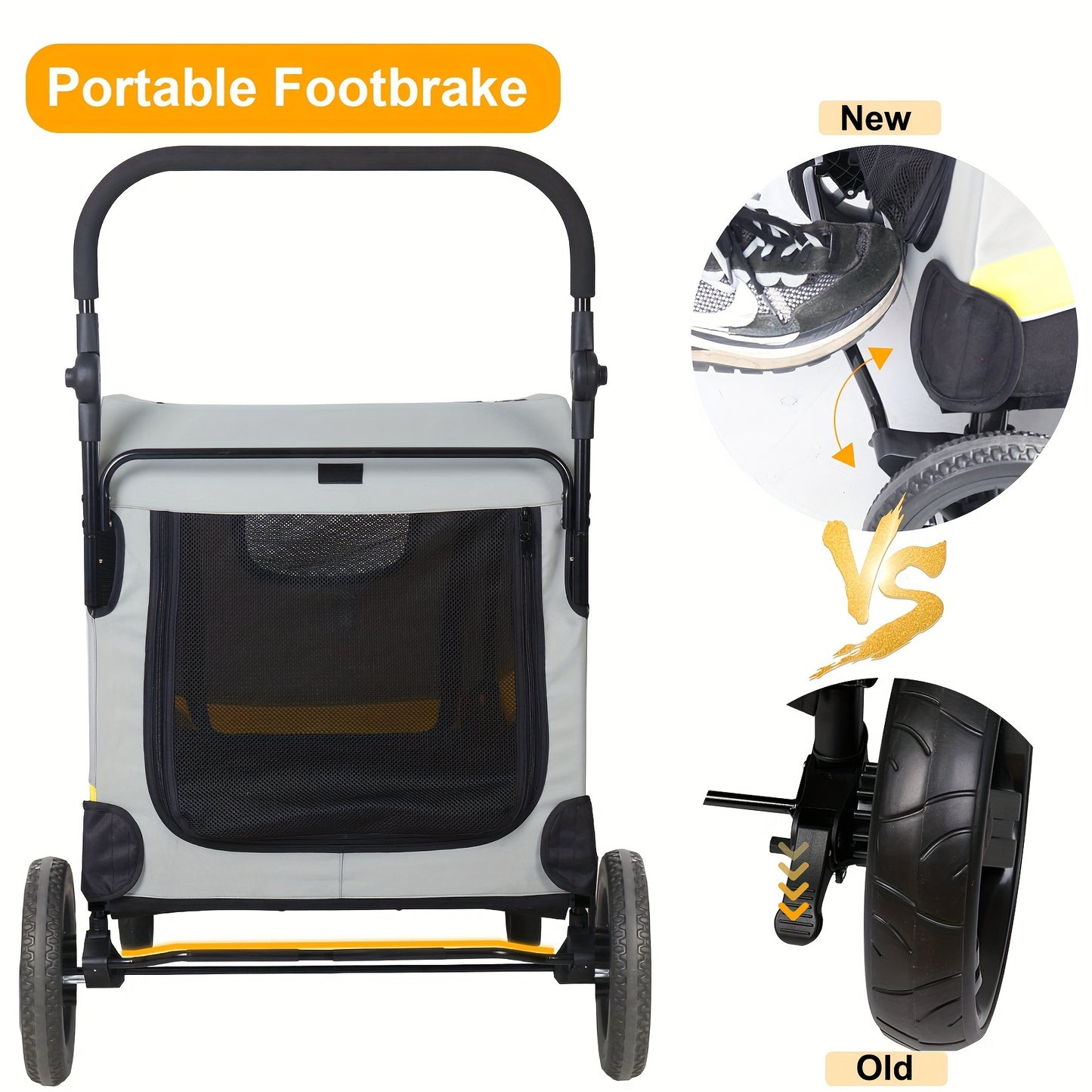 Dierenwagen – Hondenwagen – Pet Stroller – Huisdierwagen – Dierenbuggy – One-Click Vouwsysteem – 4 Heavy-Duty Wielen – Verstelbare Handgreep – Achterrem – Veiligheidsharnas – M