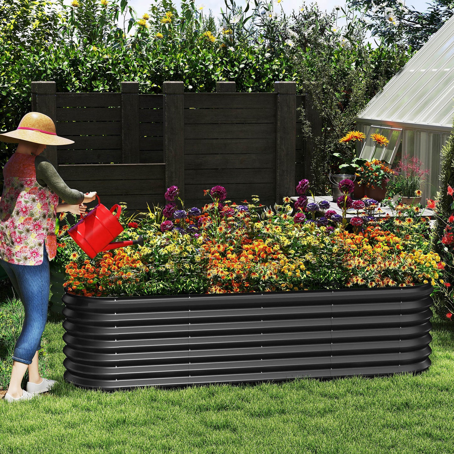 Verhoogde Plantenbak – Tuinbak – Kweekbak – Groentebak – Plantbed – Ovaal 300x60x60 cm – Verzinkt Staal – 850 Liter Inhoud