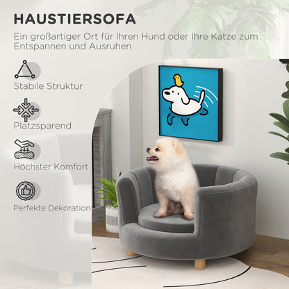 Huisdierenbank – Dierenbank – Huisdieren Sofa – Dierenkussen – Kleine Hond Bed – Grijs – Verhoogd Ontwerp – Afneembare Wasbare Kussenhoes