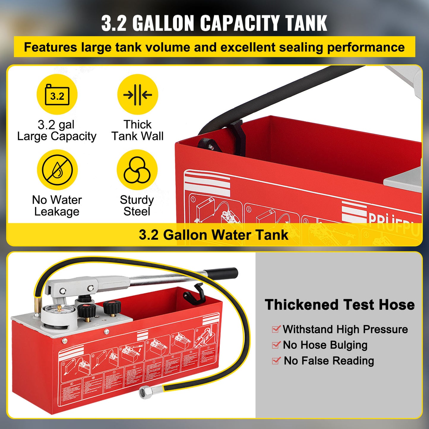 Druktestpomp – Hydrostatische Testpomp – Handpomp – Waterdruktester – Drukmeter – 60 Bar Max Testdruk – 12 Liter Waterreservoir