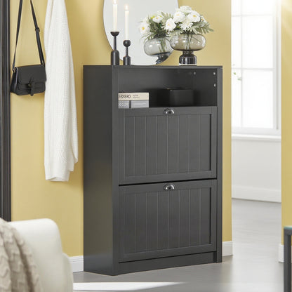Schoenenkast – Schoenopberger – Schoenrek – Schoenmeubel – Dressoir – Wit – Twee Inklapbare Lades – Glazen Bovenblad