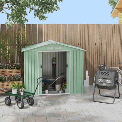 Tuinhuisje – Tuinschuur – Tuinberging – Gereedschapsschuur – Lichtgroen – 2,5 m² – Gegalvaniseerd Staal – Afsluitbare Dubbele Deuren