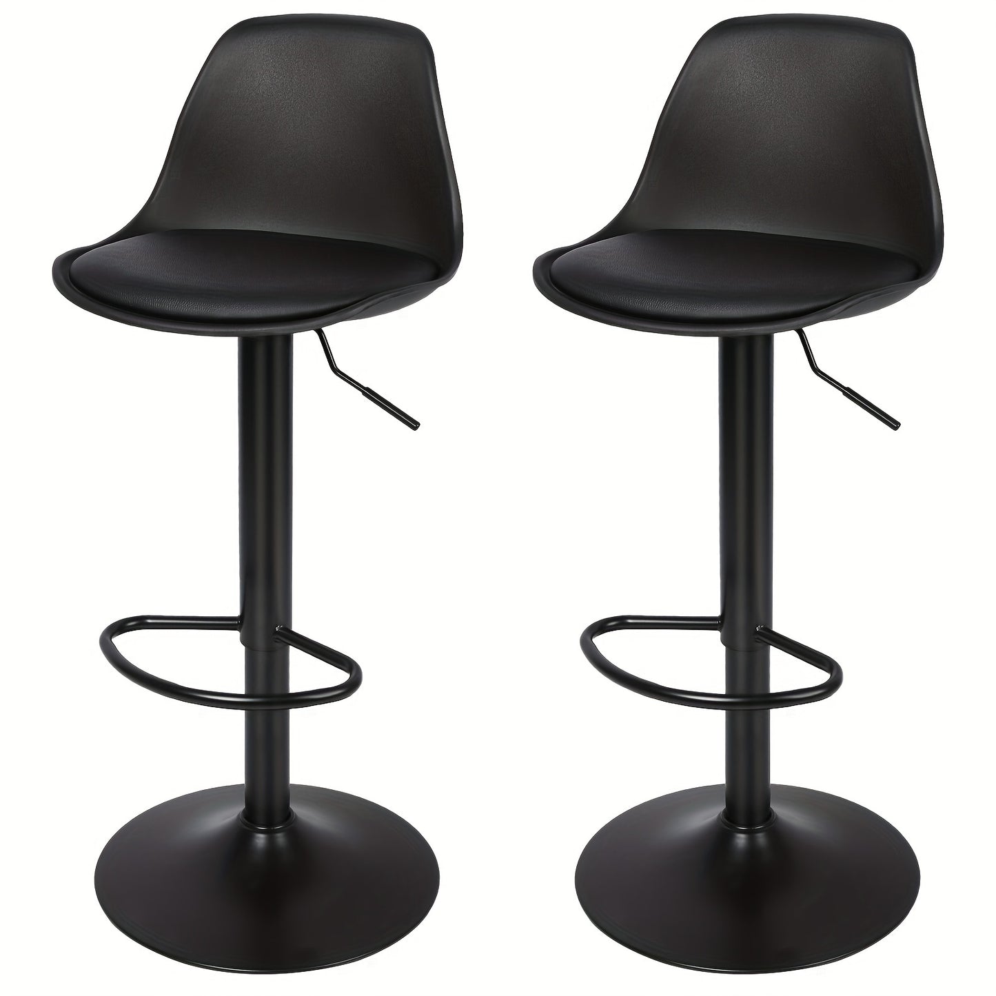 2pcs Bar Stools with PU Upholstered Seat, Adjustable Height (55-75cm) - Modern Swivel Bar Stools for Kitchen Island, Cafe, Restaurant Counter, Heavy Duty Metal Frame with Footrest (BLACK)