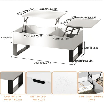 Witte Salontafel – Koffietafel – Bijzettafel – Werktafel – Eettafel – Verstelbaar Met Lift-Top – Duurzaam MDF En Metalen Frame Met Verborgen Opbergruimte