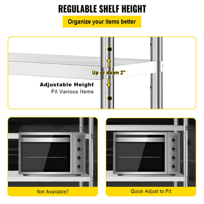 Stalen Opbergrek – RVS Rek – Opslagrek – Stellingkast – Garage Rek – 5 Verstelbare Planken – Hoog Draagvermogen 150 kg Per Plank