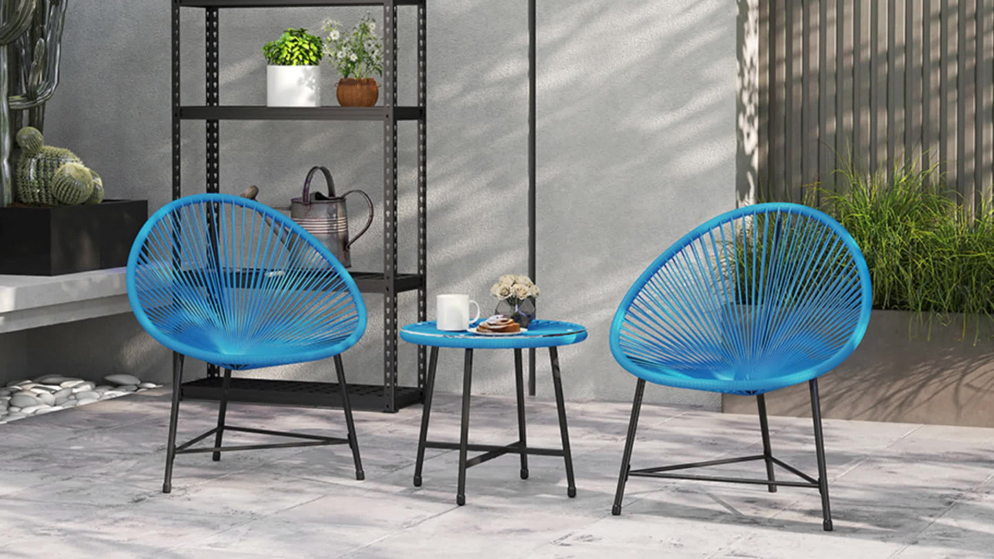 Bistroset Tuinset – Tuinmeubel Set – Tafel Met Stoelen – Balkon Meubilair – Terrasmeubilair – 2-Zits Met Geharde Glazen Tafel – Weerbestendig Blauw