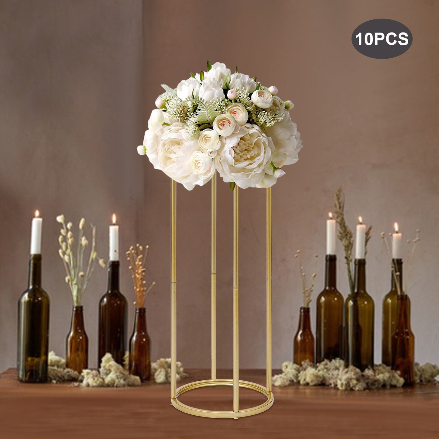 Tafeldecoratie – Bloemenstandaard – Bloemhouder – Tafelpresentatie – Bruiloft Decoratie – Gouden Metalen Standaards – 80 cm Hoog – Robuust Ijzer