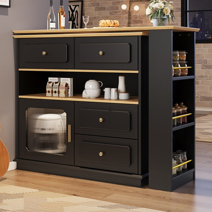 Bartafel – Statafel – Barmeubel – Keukentafel – Eettafel – Uitschuifbaar 125-181 cm – 360° Draaibaar – Metaal & MDF – Met Opbergruimte – Zwart – Voor Horeca & Thuis