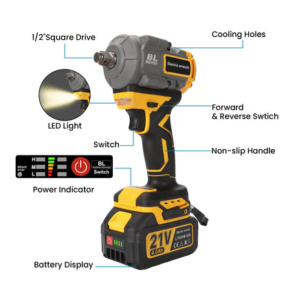 Slagmoersleutel – Accu Slagmoersleutel – Elektrische Slagmoersleutel – Slagschroevendraaier – Momentsleutel – 1000 Nm Koppel – Brushless Motor & LED Werkverlichting