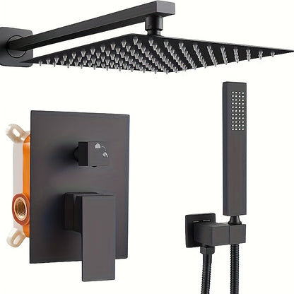 Doucheset Mat Zwart – Regendouche – Handdouche – Mengkraan – Douche Systeem – 40x40 cm Regendouche – Messing & RVS