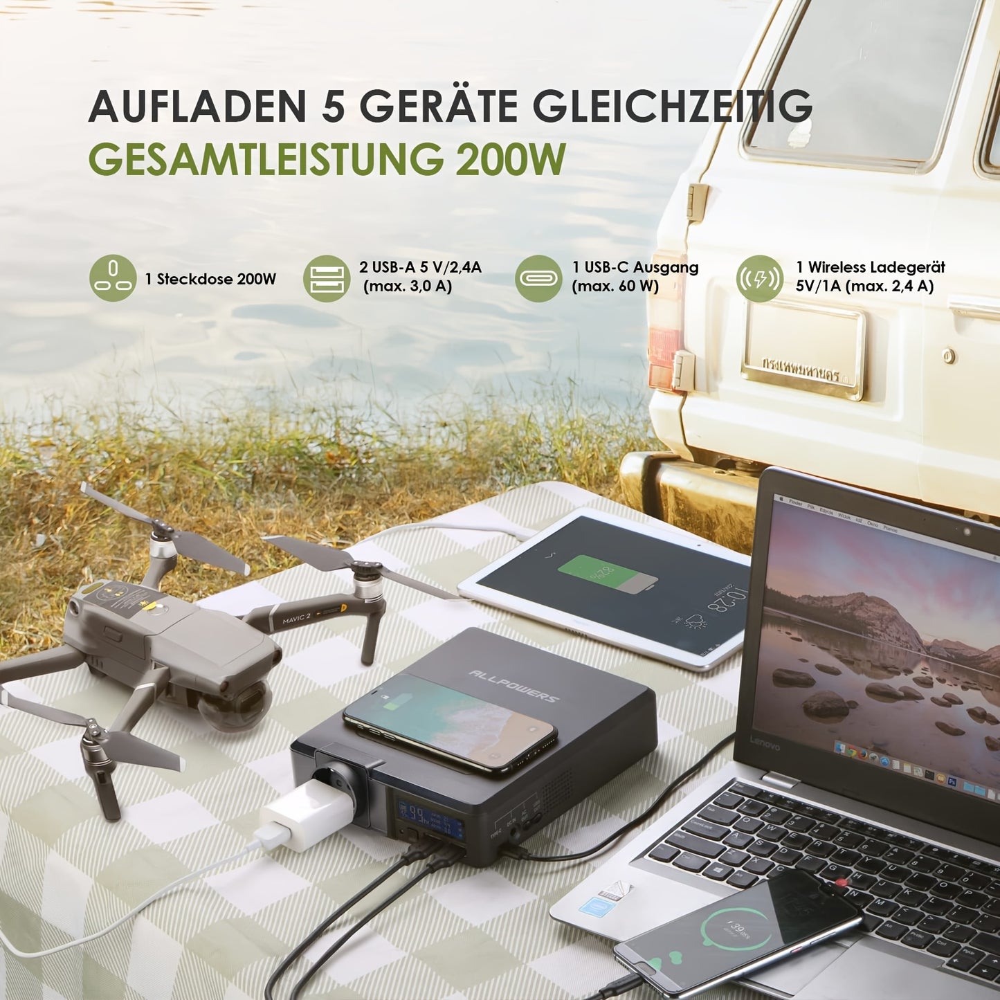 Mobiele Powerstation – Draagbare Generator – Powerbank – Noodstroomvoorziening – Zonne-Accu – 1451Wh Capaciteit – 2400W Continu Vermogen