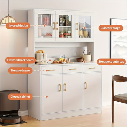 Keukenkast – Keukenbuffet – Opbergkast – Keukenmeubel – Kast Met Glazen Deuren – 170x100x30 cm – Wit – Hout – 6 Kasten – 3 Lades – Duurzaam & Vochtbestendig
