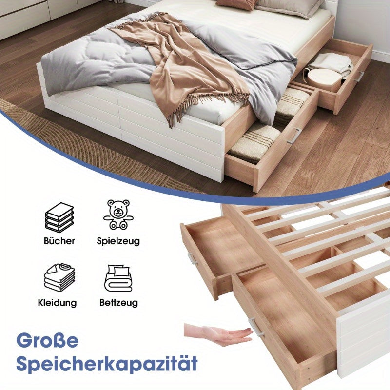 Tweepersoonsbed – Bedframe – Slaapkamermeubel – Opbergbed – Bed met Lade – Modern Design – 180x200 cm – Inclusief Lattenbodem – Eiken Wit