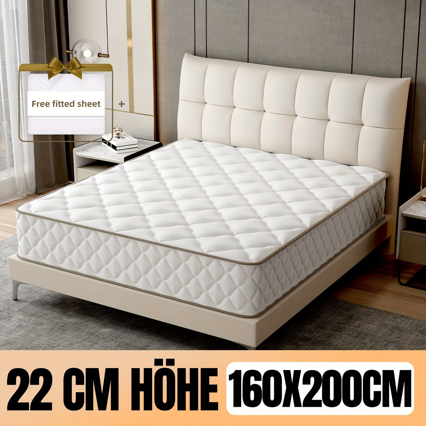 Matras – Matrassen – Tweepersoonsmatras – 7-Zones Matras – Pocketvering Matras – 160x200 cm – Stevigheid Niveau 3 – Ademend Koudschuim 22 cm Hoog