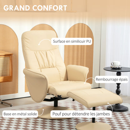 Relaxstoel – Relaxfauteuil – Draaifauteuil – Loungestoel – Fauteuil – 360° Draaibaar – Verstelbare Rugleuning Tot 145° – Beige Synthetisch Metalen Frame