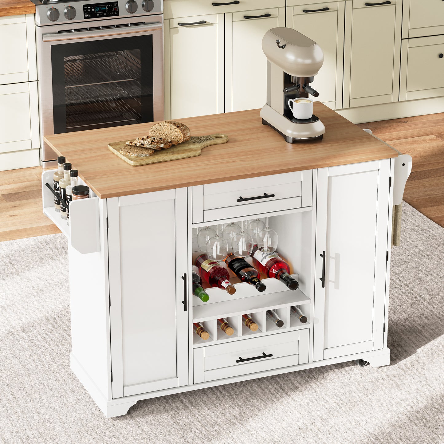Keukentrolley – Keukenkast – Serveerwagen – Keukenwagen – Opbergtrolley – Uitklapbaar Werkblad – 138x45(70)x92 cm – Melamine Hout & Metaal
