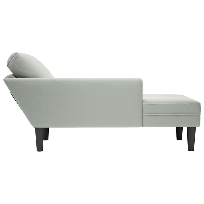Chaise Longue – Loungebank – Ligbank – Loungebed – Relaxfauteuil – Lichtgrijs Velvet – Inclusief Kussen – Rechter Armleuning