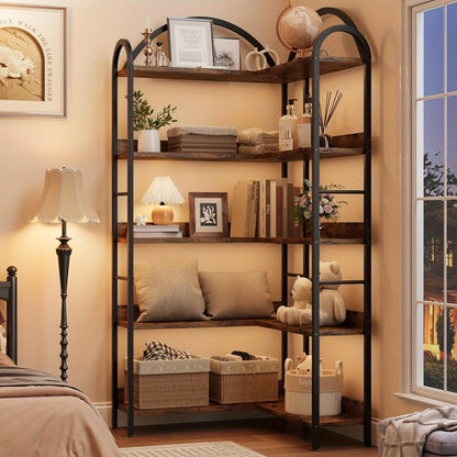Hoekboekenkast – Hoekrek – Boekenplank – Opbergkast – Boekenkast – 173,99 cm Hoog – Verstelbare Planken – Stalen Frame – Industrieel Design – Zwart