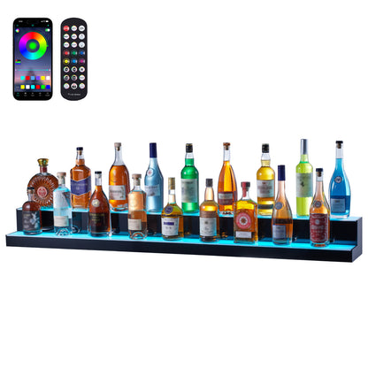 LED-Displaykast – Vitrinekast – Barplank – Flessenhouder – Displayrek – LED-Verlichting 60 Lampjes/m – RF- en App-Bediening