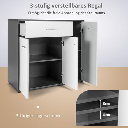 Modern Sideboard – Dressoir – Kast – Opbergmeubel – Servieskast – Grijs-Wit – Kiepbeveiliging – Verstelbare Legplank