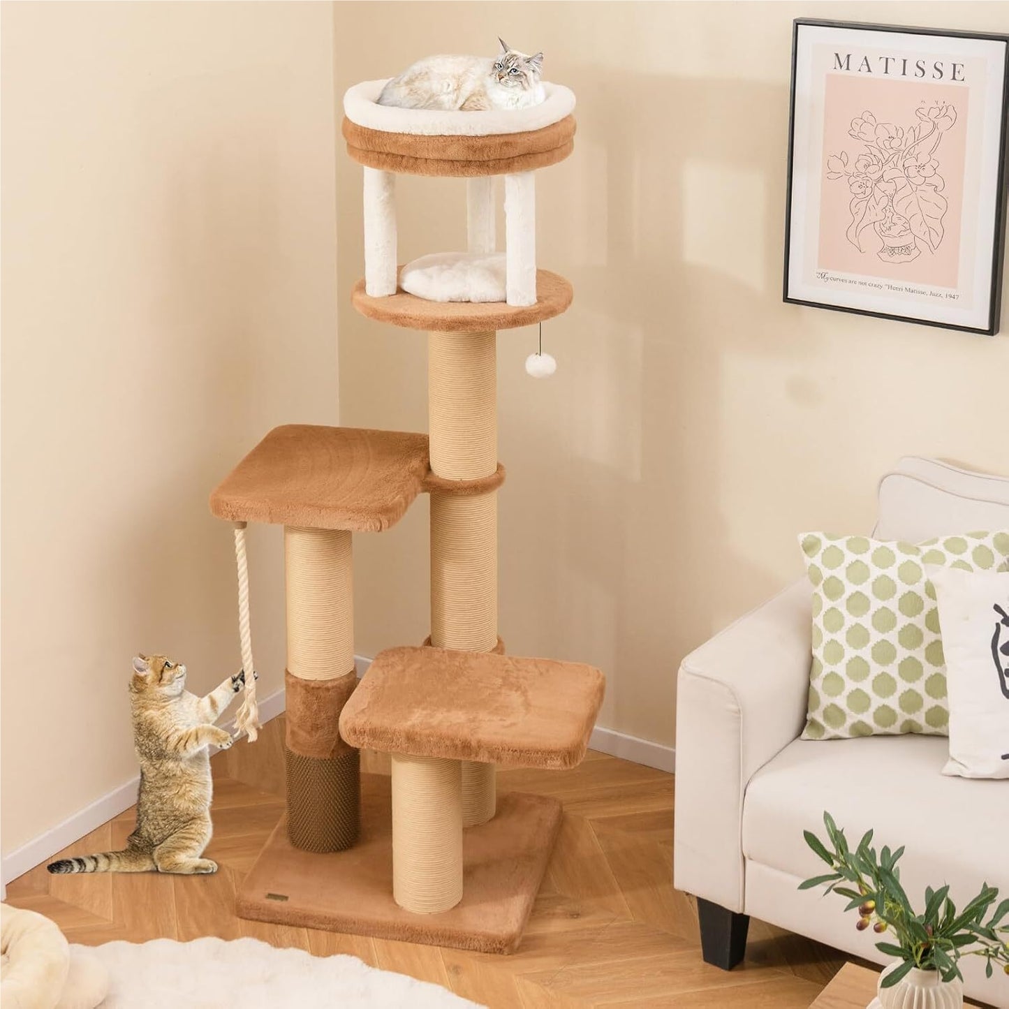 Kattenboom – Krabpaal – Klimmeubel – Kattenhuis – Kattenmeubel – 164 cm Hoog – Zacht Bekleed Met Sisaltouw