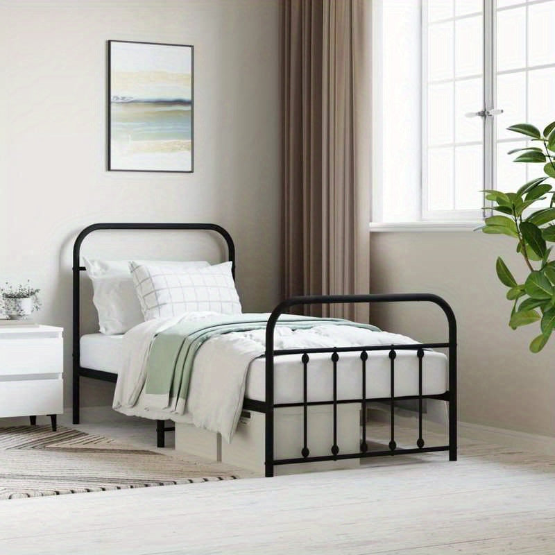 Bedframe – Bedbodem – Ledikant – Eenpersoonsbed – Slaapbank – Metalen Verstelbaar Frame – Stevig Zwart 90x200 cm – Eenvoudige Montage Zonder Gereedschap