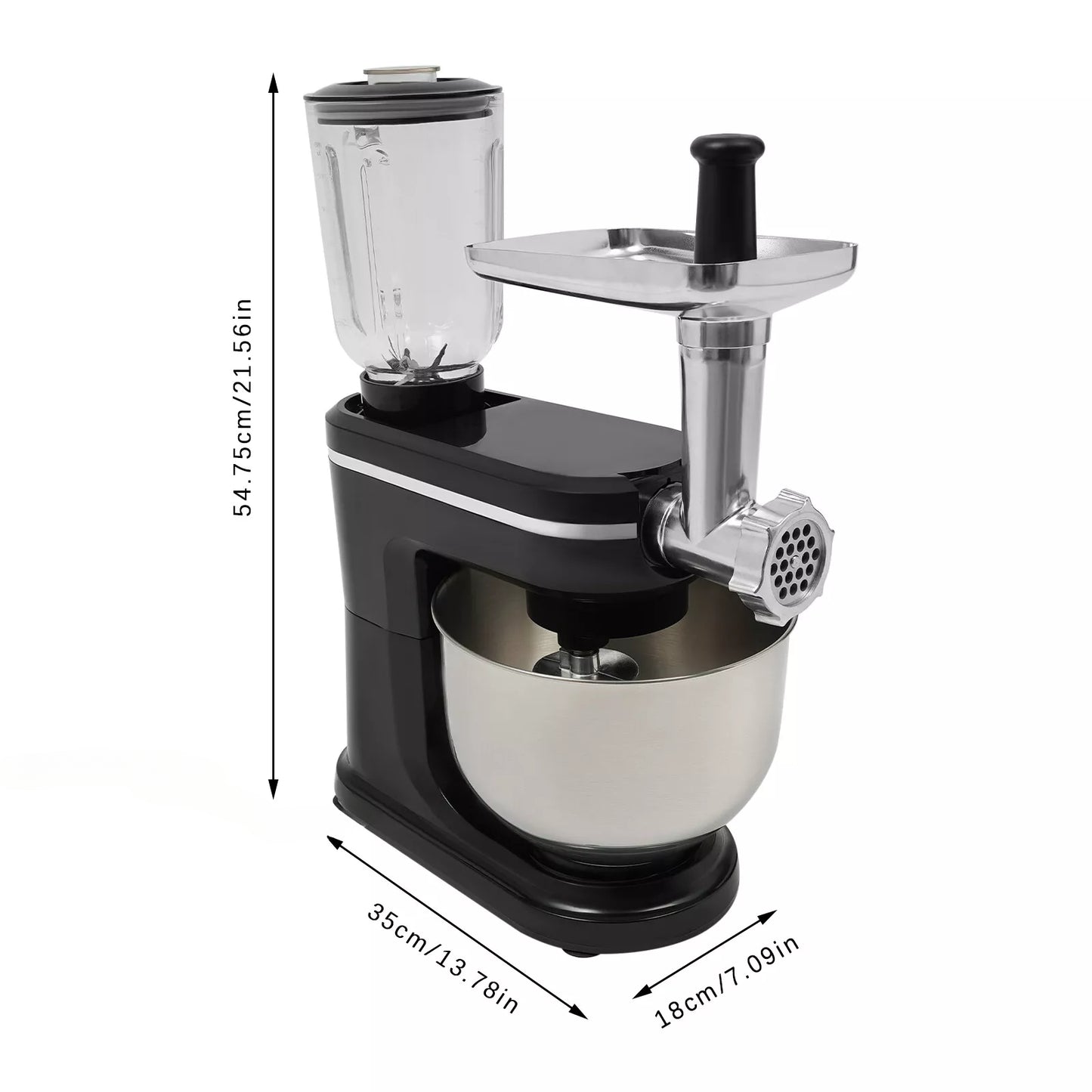 3-in-1 Keukenhulpmiddel – Keukenaccessoire – Mengkom – Hakker – Mixer – Roestvrij Staal & Glas – 6 Liter Inhoud – Multifunctioneel & Vaatwasserbestendig