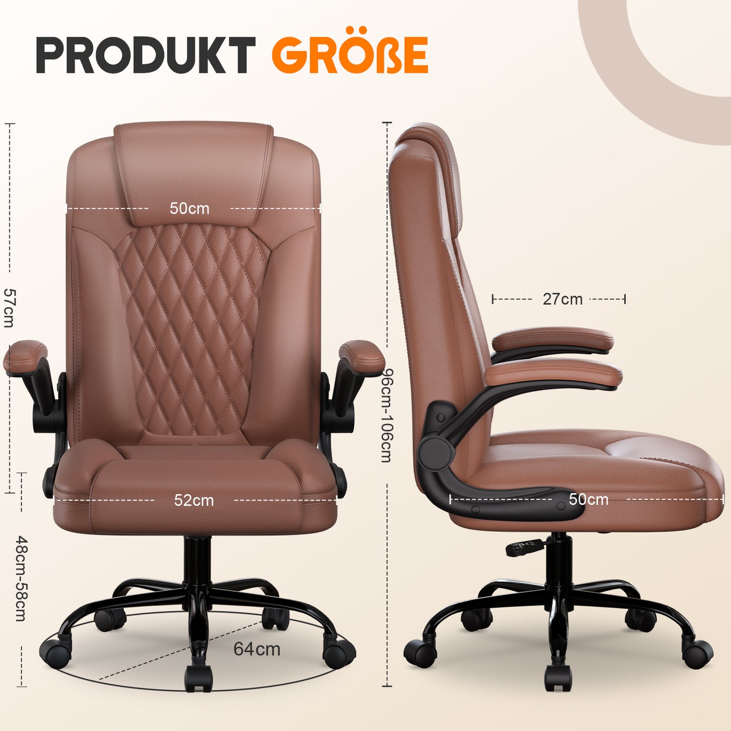 Office Chair with a Load Capacity of 150 Kg, Ergonomic Office Chair, Swivel Chair, Height Adjustable, Leather Office Chair