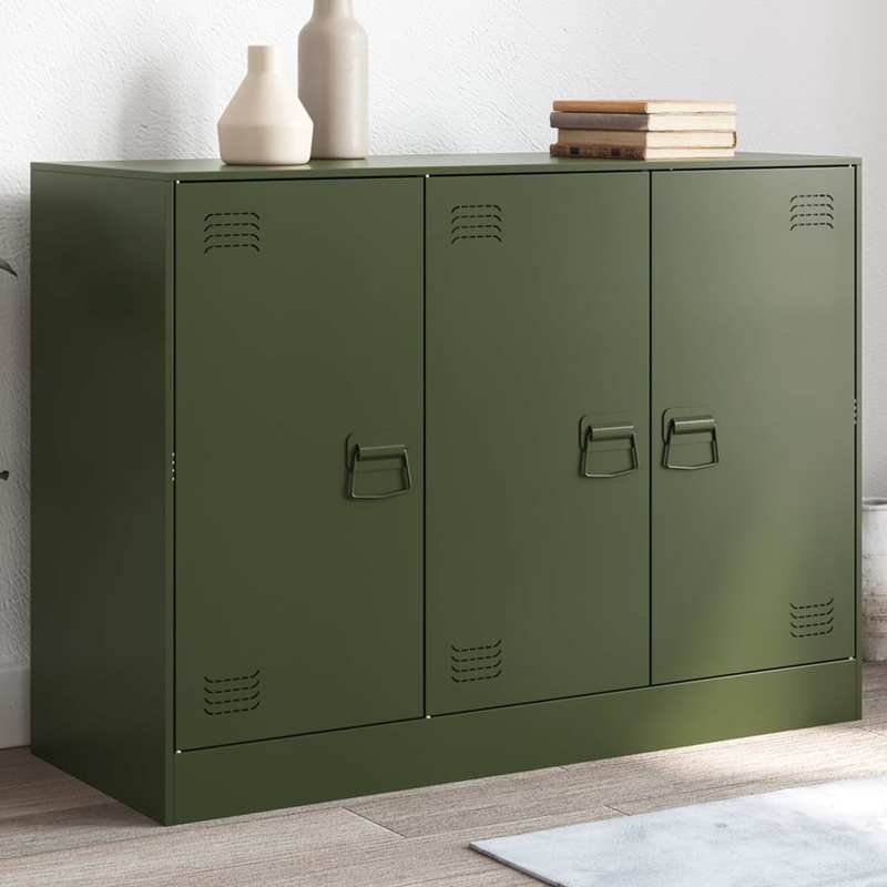 Simple Sideboard, Spacious Storage Cabinet with Display Shelf, Suitable for Kitchen, Living Room, Stylish Furniture, Offers Additional Storage Space and Home Decor, Ensures Safety. Dressoir 99x39x73 cm Steel Olive Green