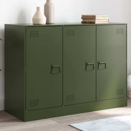 Simple Sideboard, Spacious Storage Cabinet with Display Shelf, Suitable for Kitchen, Living Room, Stylish Furniture, Offers Additional Storage Space and Home Decor, Ensures Safety. Dressoir 99x39x73 cm Steel Olive Green