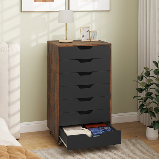 Ladekast – Ladenkast – Opbergkast – Commode – Dressoir – Hout – 7 Ruime Lades – Mobiel Met Wielen