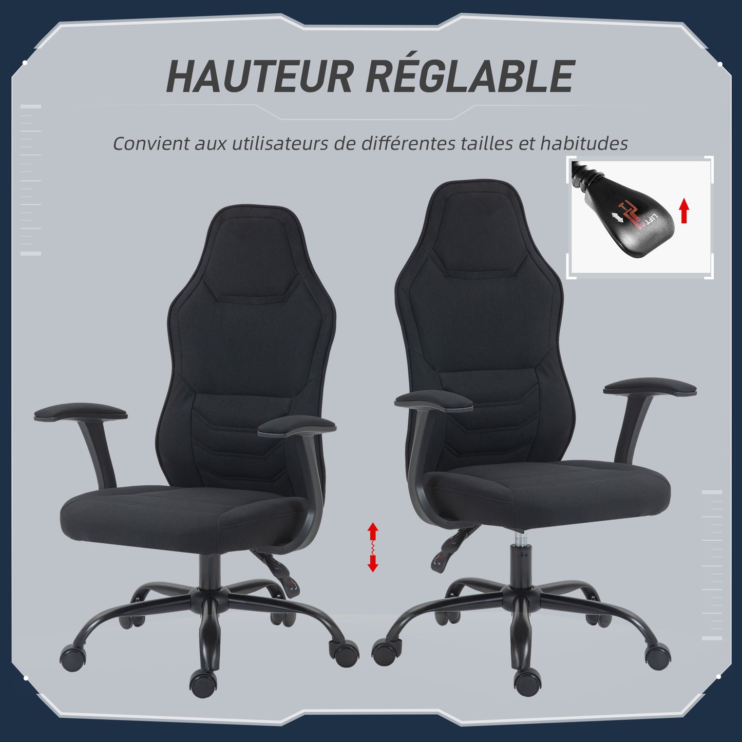 Gamingstoel – Gamestoel – Bureaustoel – Bureaustoel – Office Chair – Ergonomisch Ontwerp – Verstelbare Rugleuning – Ademend Stof – Zwart