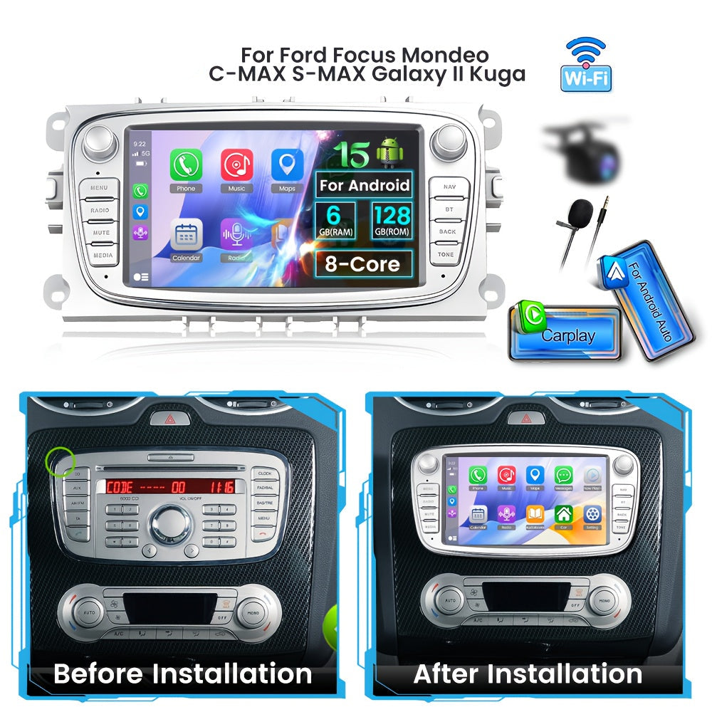 Multimediasysteem Auto – Autoradio – Navigatiesysteem – Touchscreen – Double DIN – 7-inch IPS Scherm – 6 GB RAM & 128 GB Opslag – Draadloos CarPlay & Android Auto