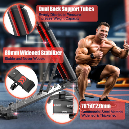 Verstelbare Trainingsbank – Fitnessbank – Krachtbank – Workoutbank – Gewichtbank – 550 kg Draagkracht – 4-in-1 Verstelbare Posities