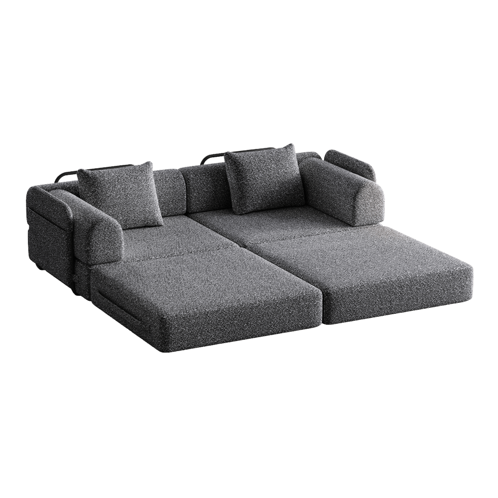 Loveseat – 2-zitsbank – Fauteuil – Slaapbank – Bankje – Chenille Stof – Opbergruimte Armleuning – 3 Stalen Frames – Verstelbare Slaapfunctie – Grijs