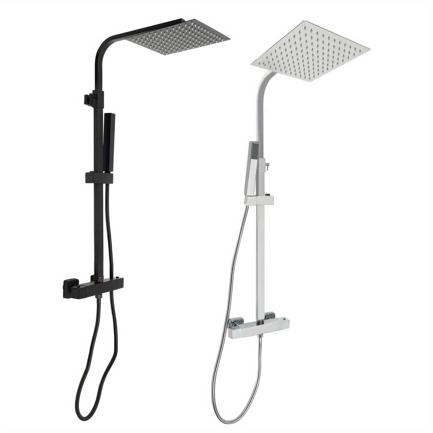 Thermostatische Regendouche – Regendouche Set – Douchekop – Handdouche – Douche Systeem – Mat Zwart – 25x25 cm – Verstelbare Hoogte