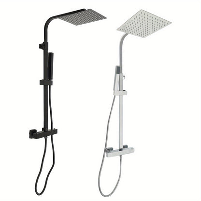 Thermostatische Regendouche – Regendouche Set – Douchekop – Handdouche – Douche Systeem – Mat Zwart – 25x25 cm – Verstelbare Hoogte