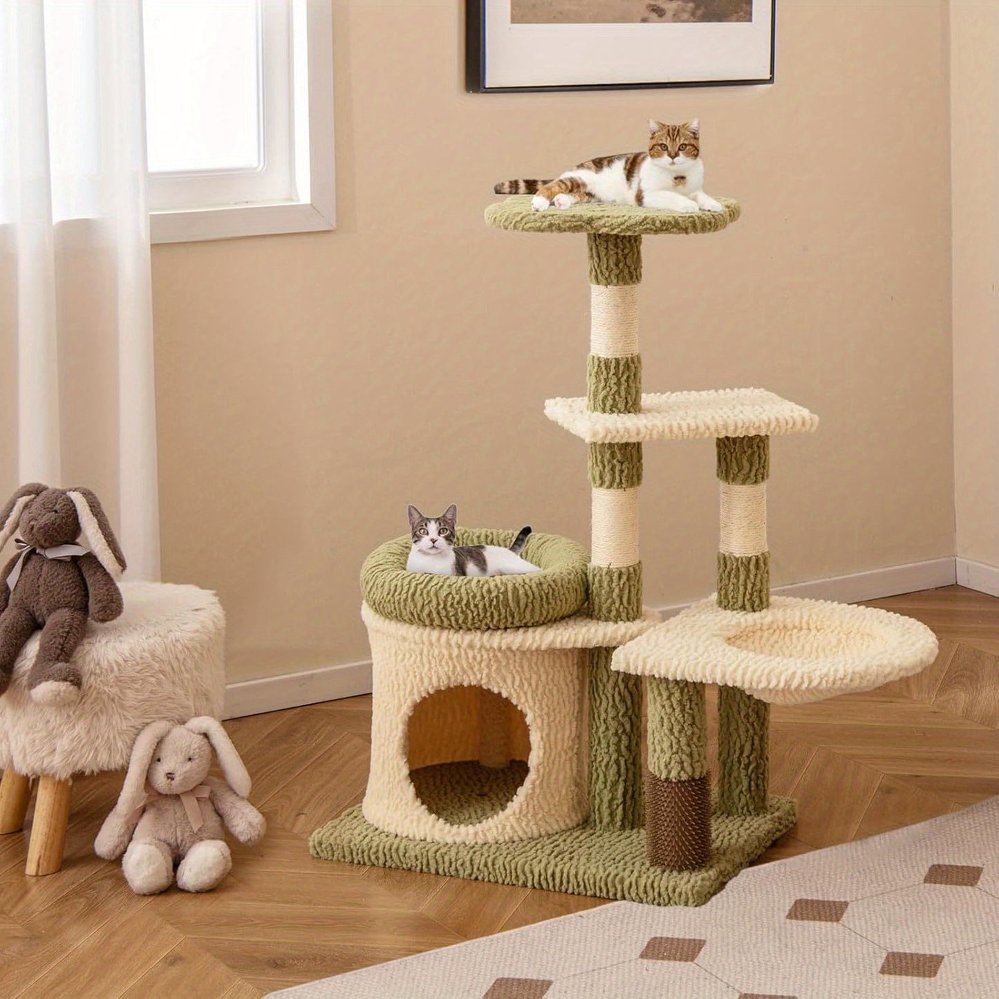 Krabpaal – Kattenboom – Krabmeubel – Kattenhuis – Klimpaal – Groen – 97 cm Hoog – Inclusief Kattenhol, Hangmat en Sisal Krabpalen