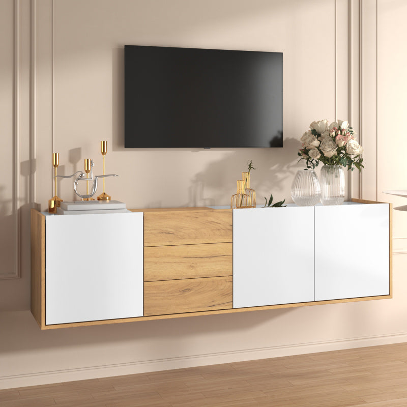 TV-meubel – TV-kast – Media Meubel – Televisie Meubel – Wandmeubel – Wit en Hout – Verstelbare Planken – MDF Duurzaam Design