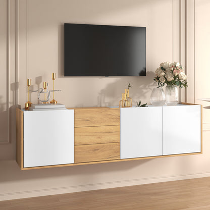 TV-meubel – TV-kast – Media Meubel – Televisie Meubel – Wandmeubel – Wit en Hout – Verstelbare Planken – MDF Duurzaam Design